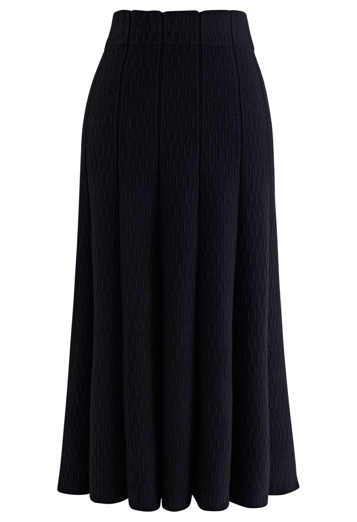 Embossed Texture Soft Knit Frilling Skirt in Black