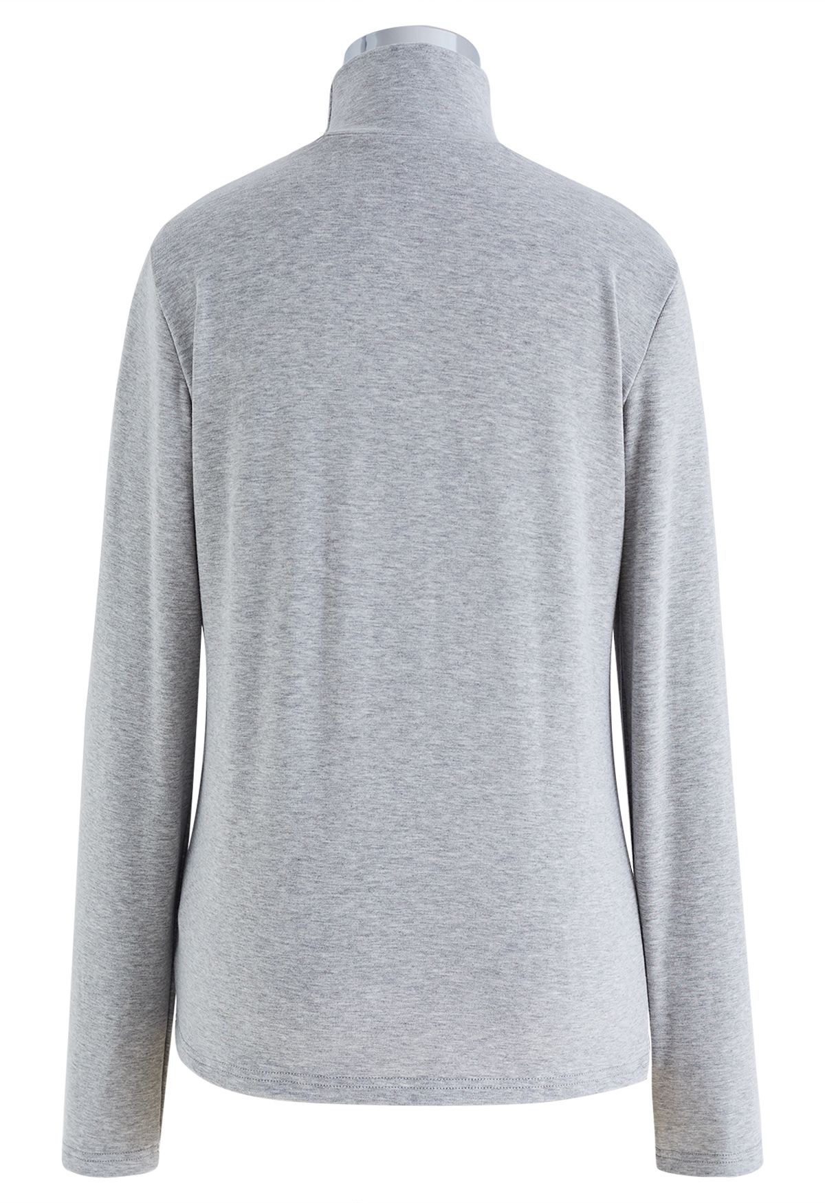 Embossed Seam Detail High Neck Knit Top in Grey