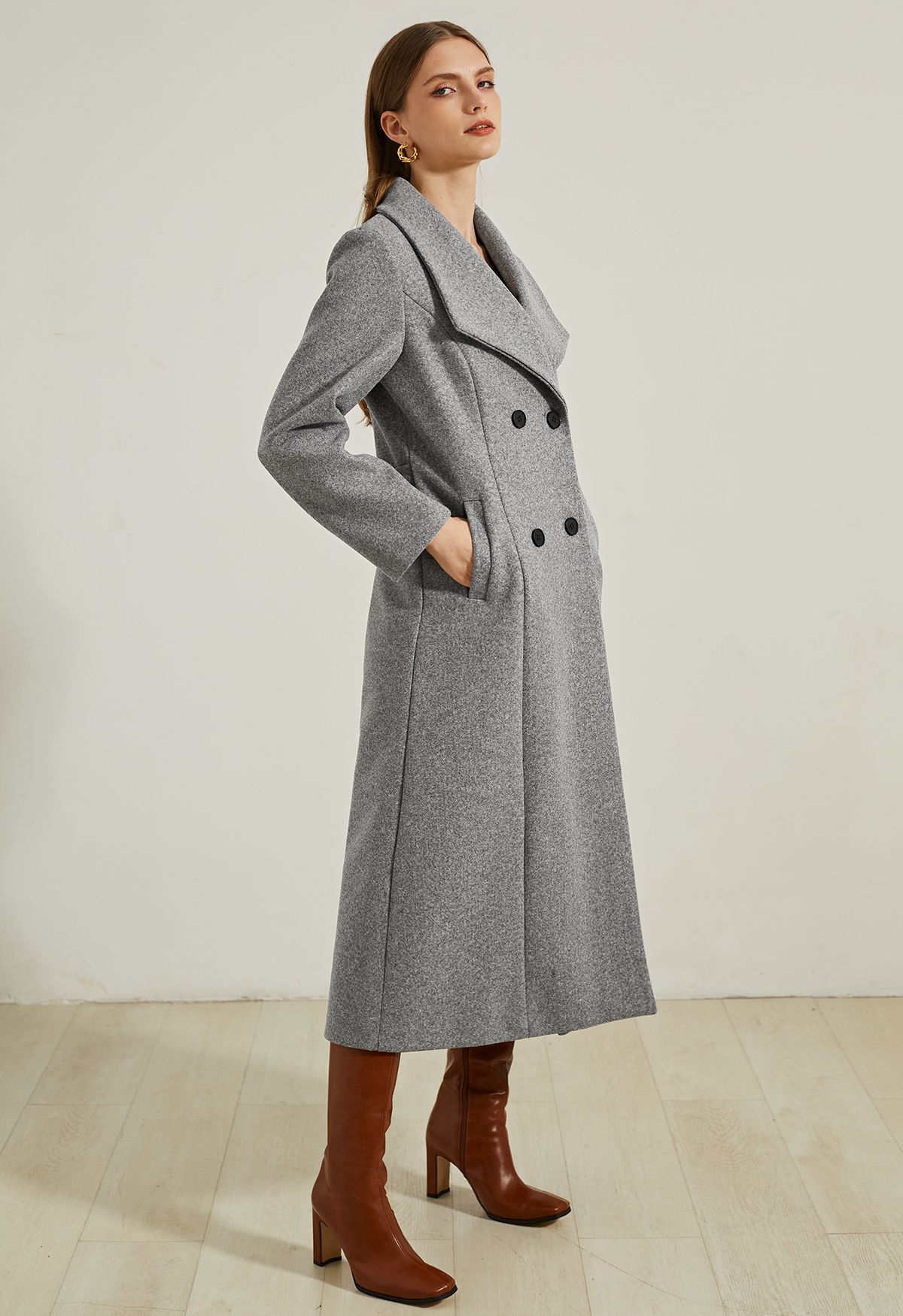 Wool Blend Double Breasted Tailored Coat