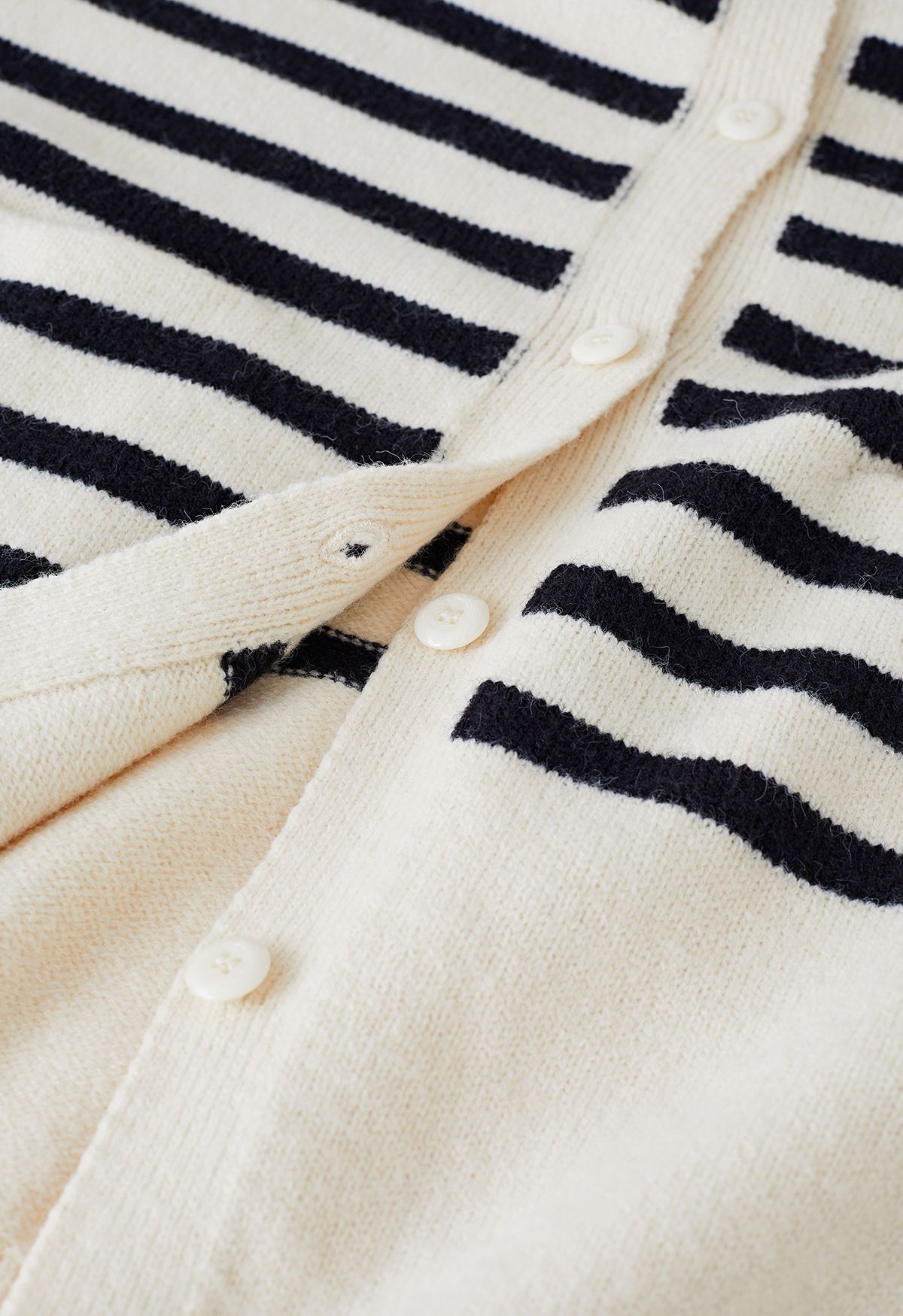 Turn-Down Collar Striped Longline Knit Cardigan