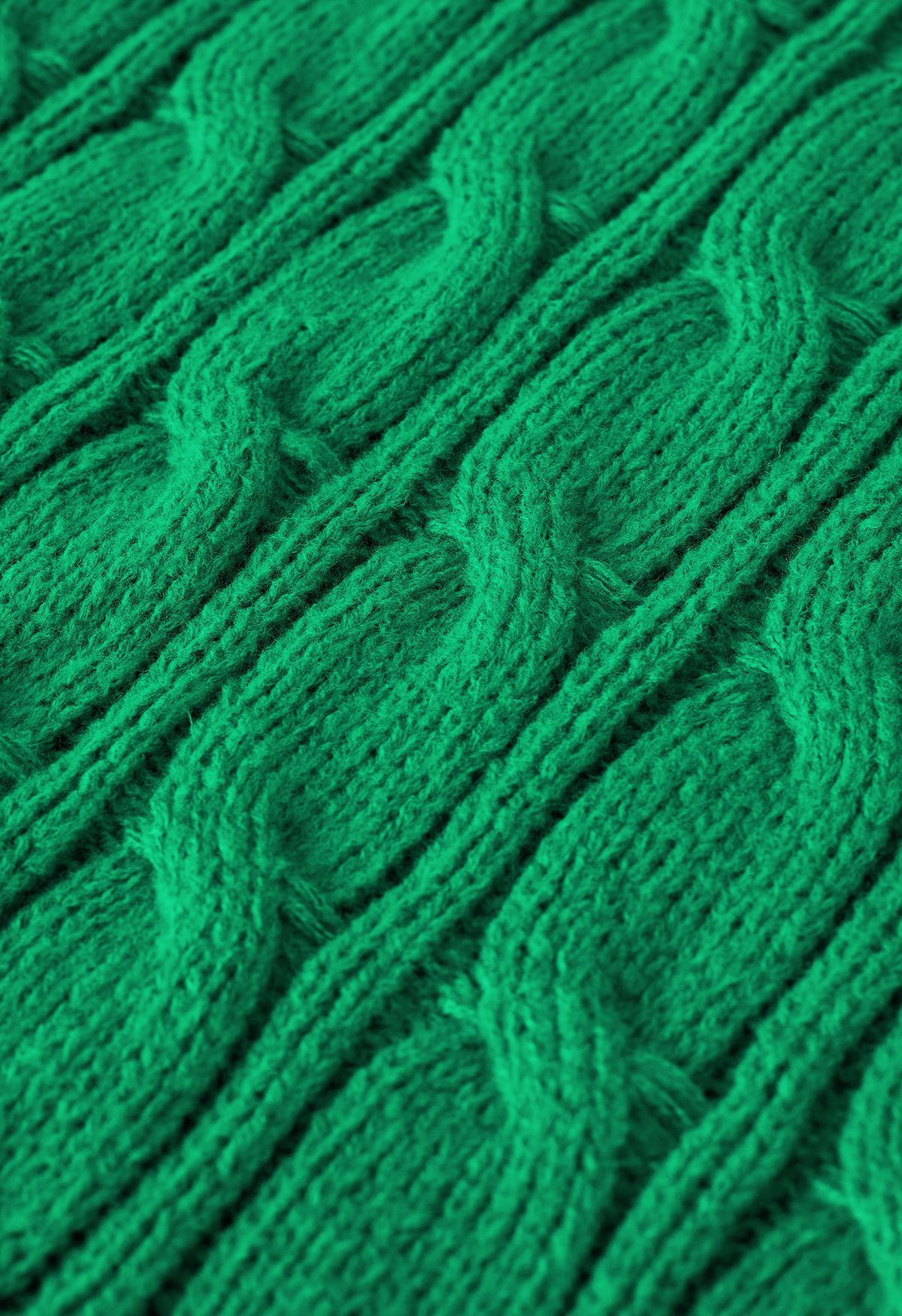 Turtleneck Braid Knit Sweater in Green