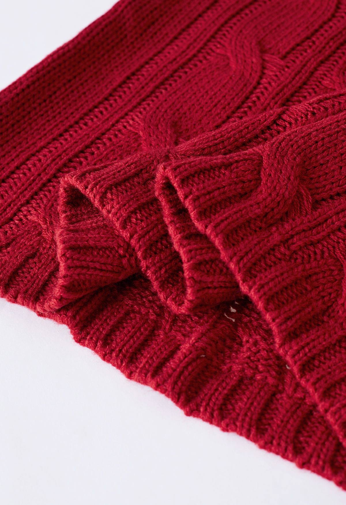 Turtleneck Braid Knit Sweater in Red