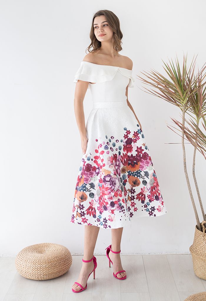 花柄刺繍スカート