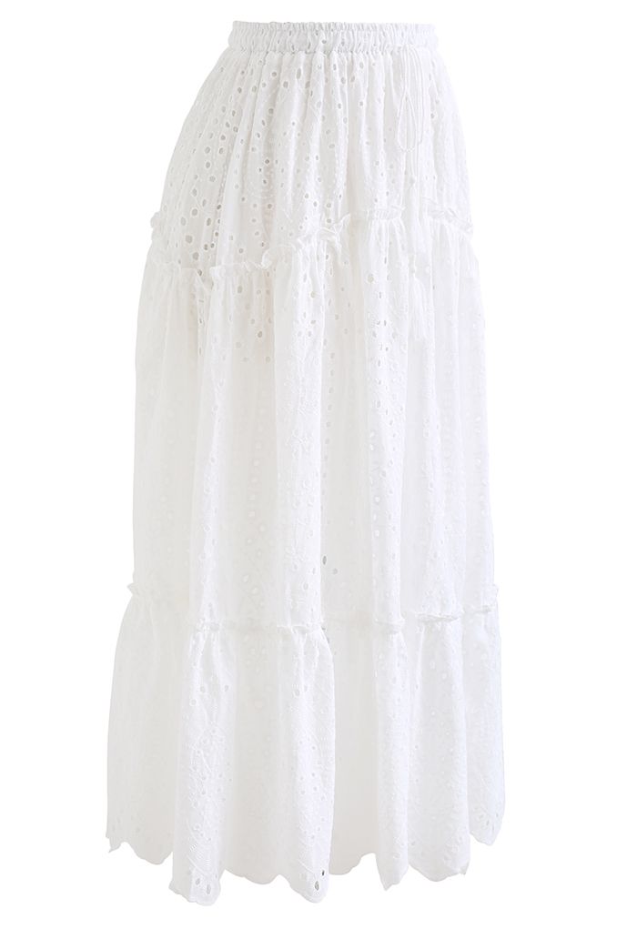 フリル裾コットンスカート　ホワイト