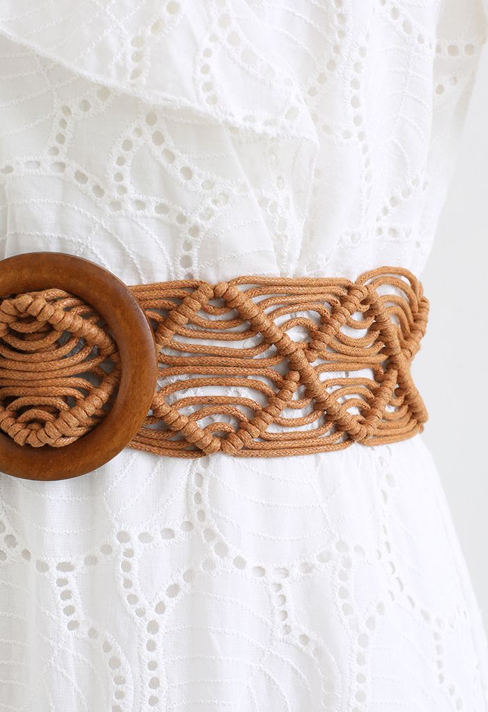 Boho Rattan Braided Belt in Caramel