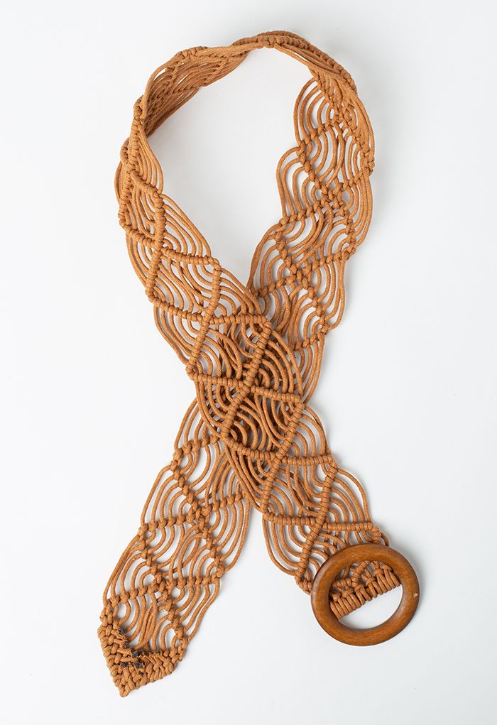 Boho Rattan Braided Belt in Caramel