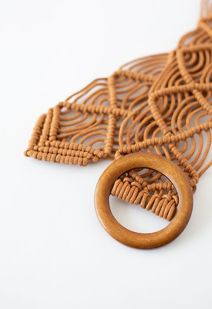 Boho Rattan Braided Belt in Caramel