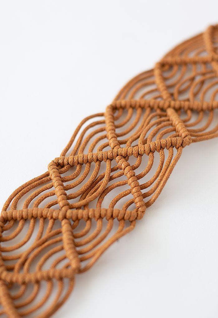 Boho Rattan Braided Belt in Caramel