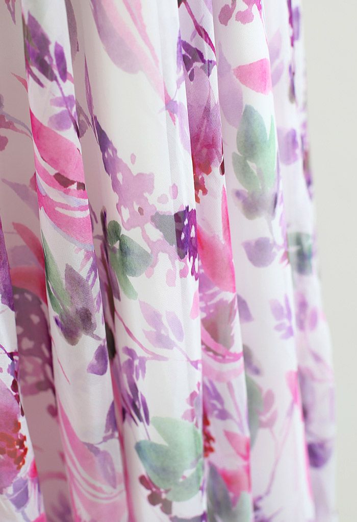 水彩風花柄シフォンマキシスカート