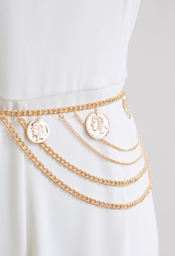 Golden Head Coin Multilayer Chain Belt