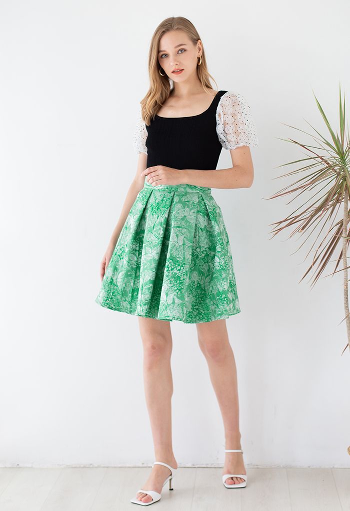 Grape Manor Pleated Flare Skirt in Green