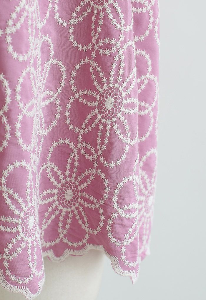 フラワー刺繍オフショルトップス ピンク