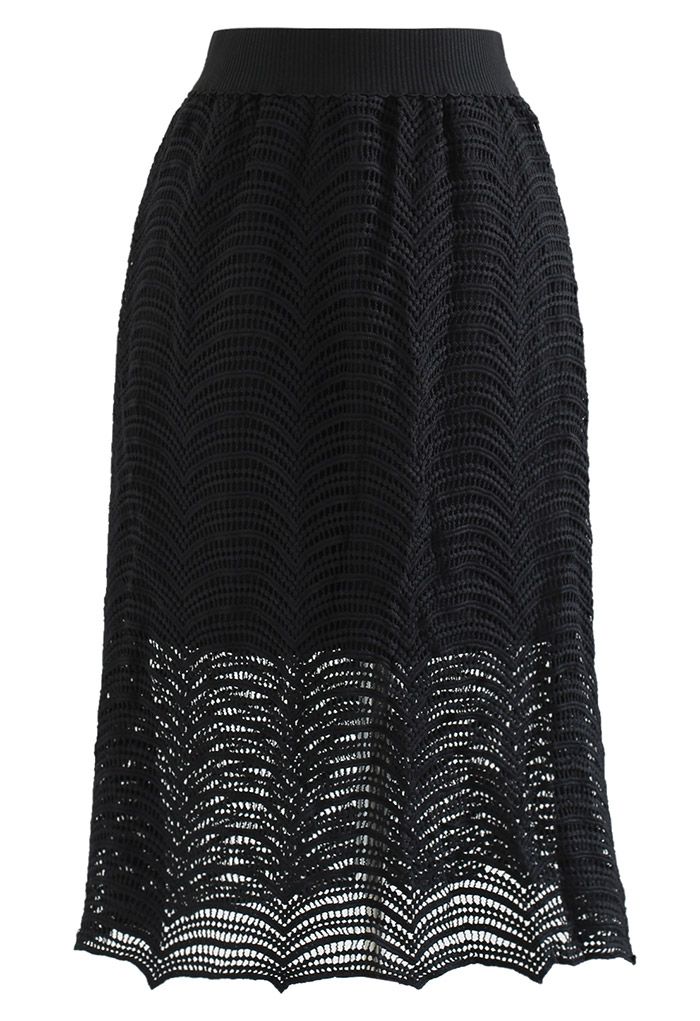 ハイウエストかぎ編みスカート ブラック