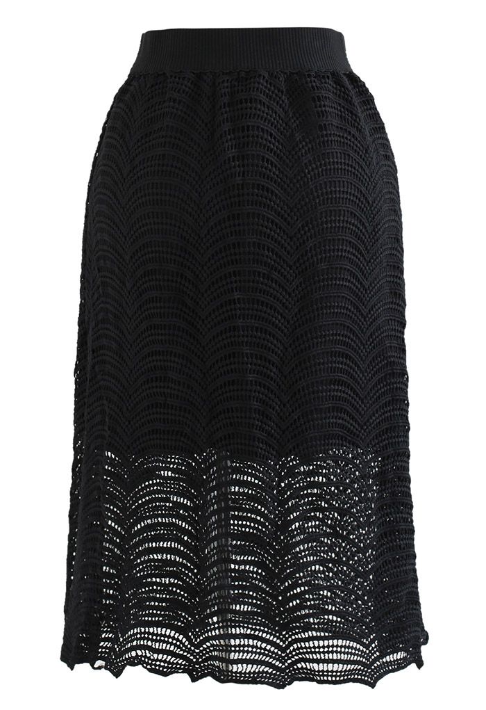ハイウエストかぎ編みスカート ブラック