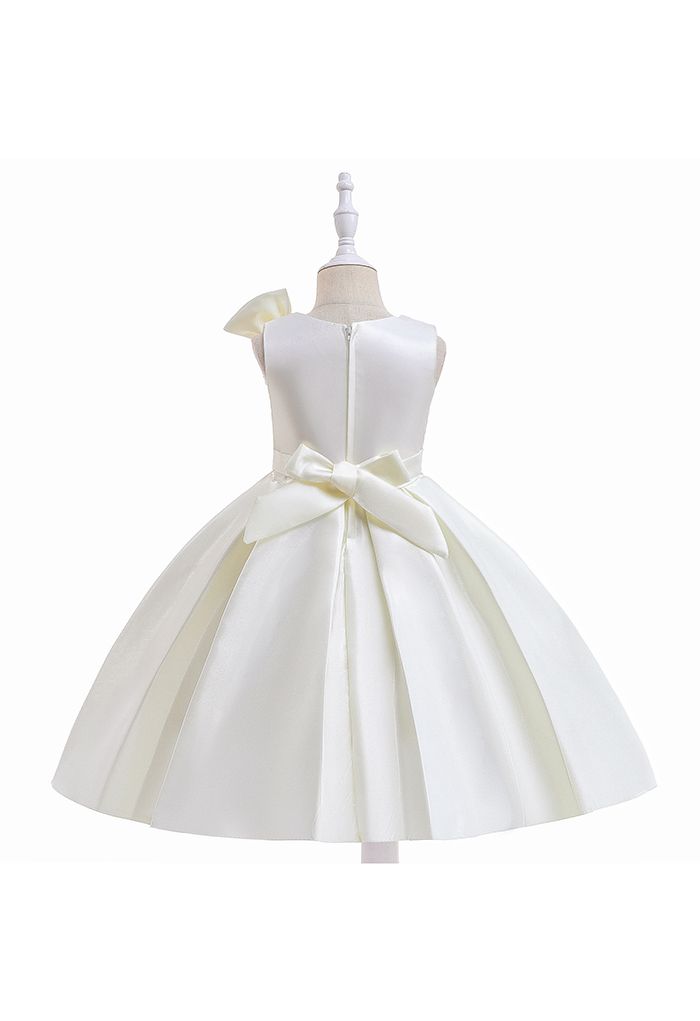 【子供服】肩リボン花柄刺繍プリンセスドレス ホワイト