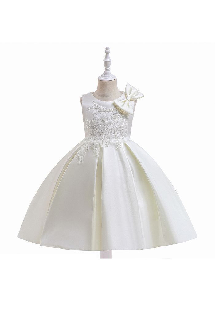 【子供服】肩リボン花柄刺繍プリンセスドレス ホワイト