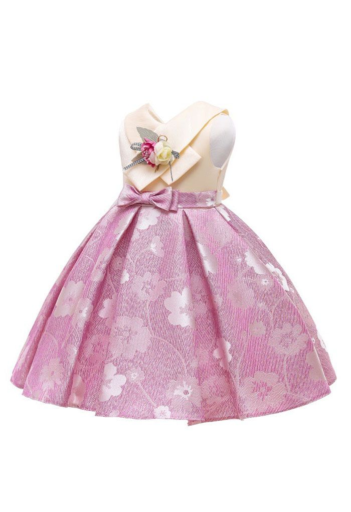 【子供服】花柄ジャカードプリンセスドレス ピンク