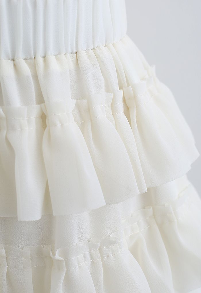 Tiered Ruffle Chiffon Skirt in Ivory