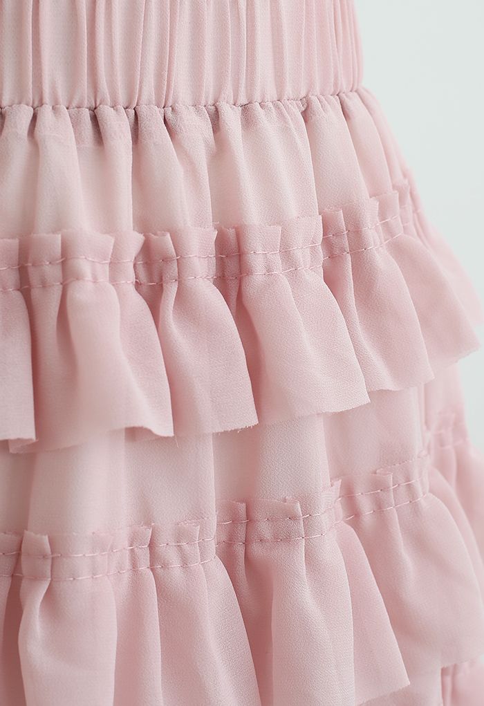 Tiered Ruffle Chiffon Skirt in Pink
