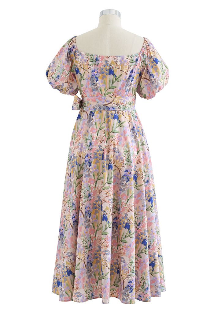 Floral Painting Wrap Dress in Pink