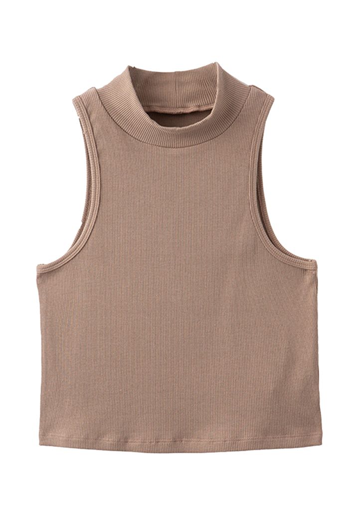 Ribbed Textured Cropped Racer Tank Top in Taupe