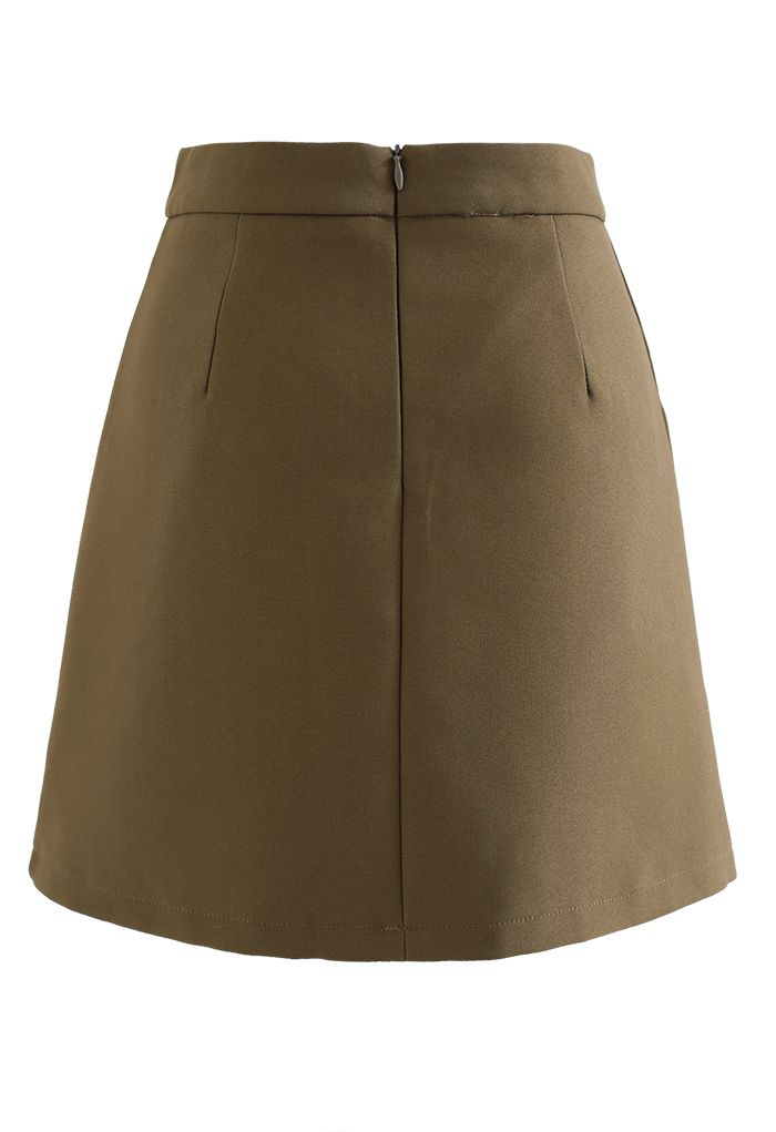 Heart Stud-Embellished Mini Bud Skirt in Brown