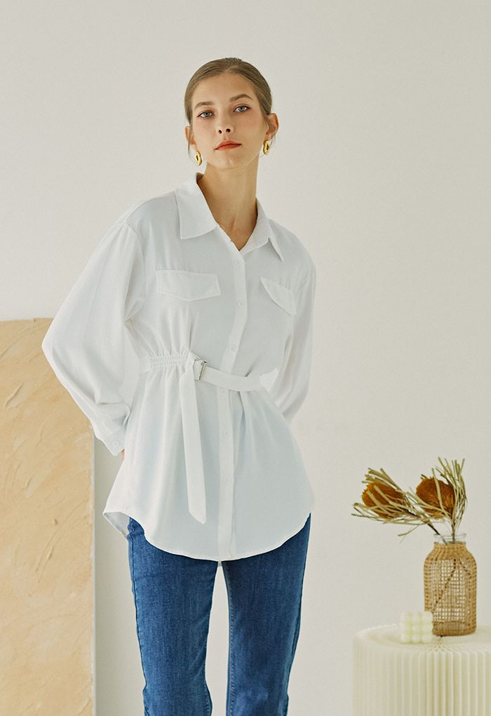 White hot sale flowy shirt