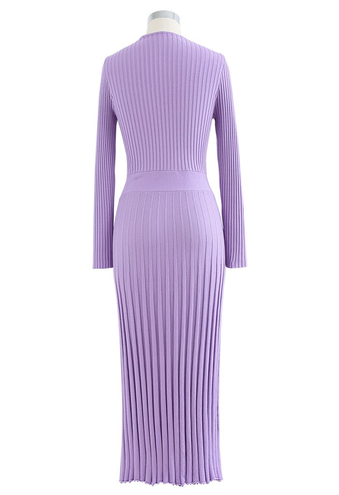 Soft Knit Solid Color Wrap Midi Dress