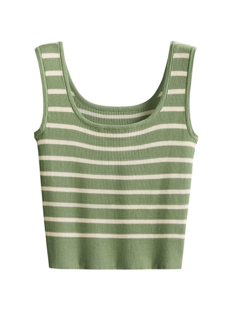 Striped Knit Crop Tank Top in Green