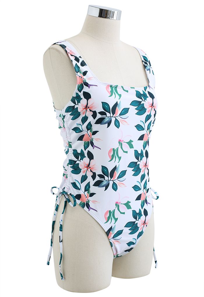 Summer Flower Side Drawstring Swimsuit