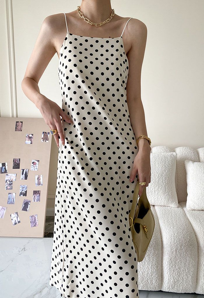 Polka Dot Print Cami Dress in Ivory