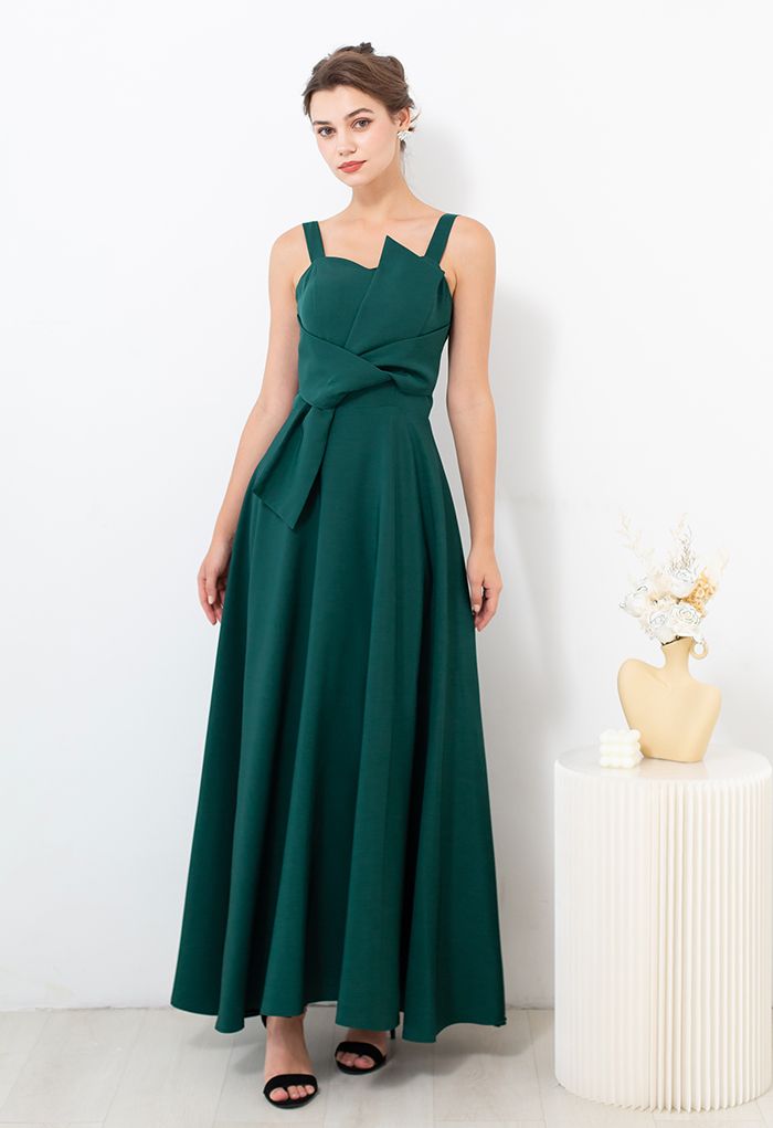 Exaggerated Knot Cami Gown in Emerald