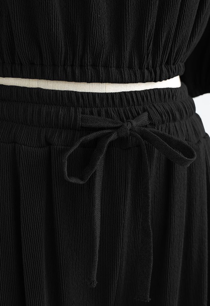 Off-Shoulder Crop Top and Pants Set in Black