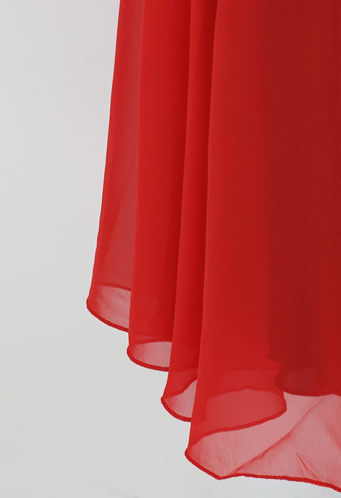 Tie-Waist Spliced Wrap Maxi Skirt in Red