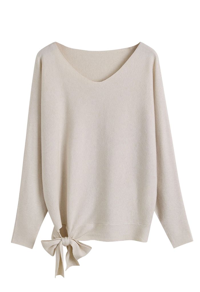 Batwing Sleeve Bowknot Oversize Sweater in Ivory