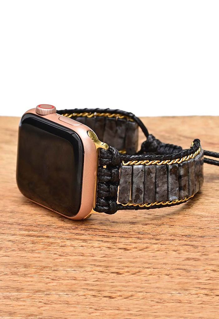 Glossy Natural Black Stone Weave Watch Strap