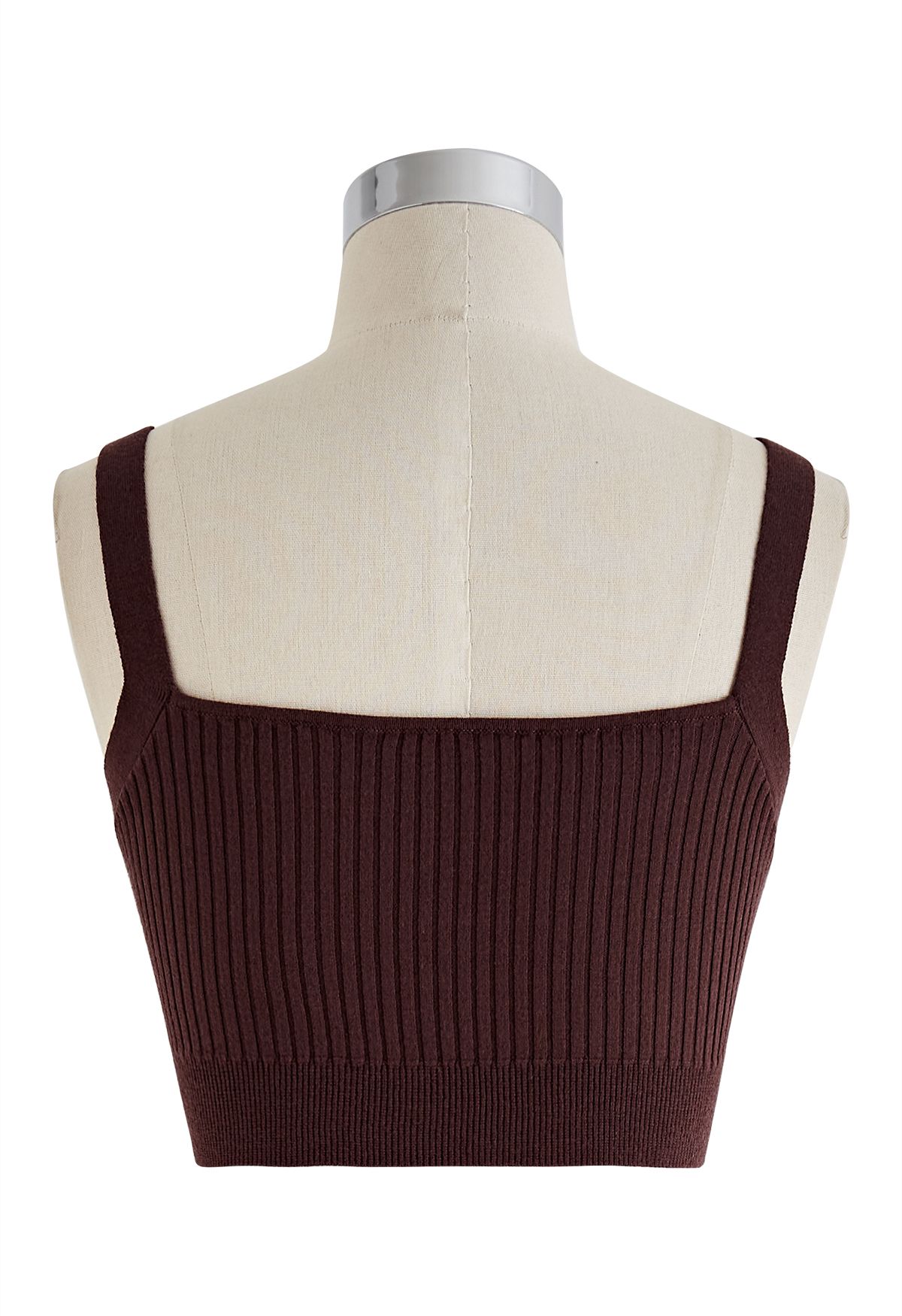 Ultra-Soft Ribbed Cami Knit Cropped Top in Brown