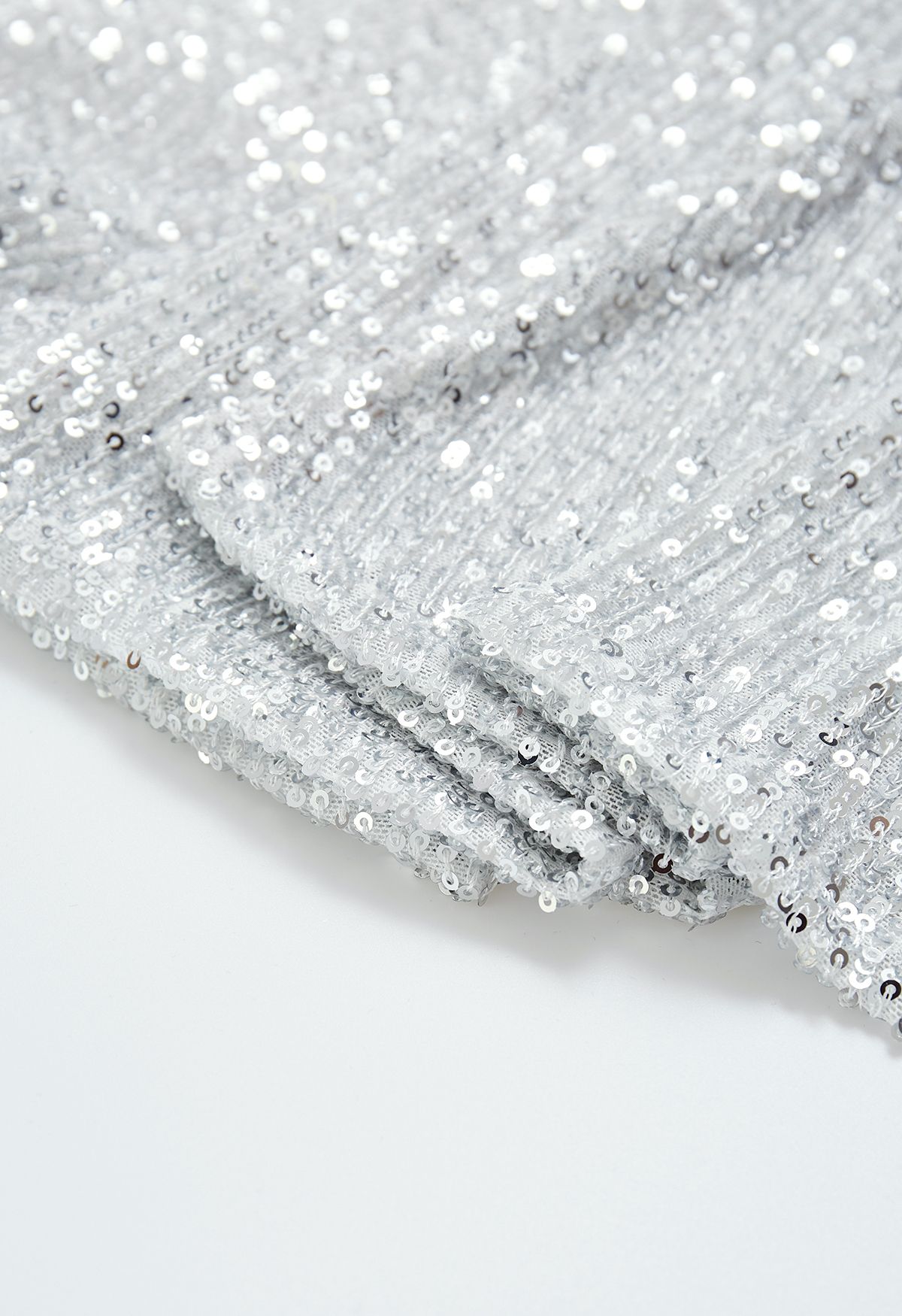 Glitter Sequins Trim Mermaid Midi Skirt in Silver