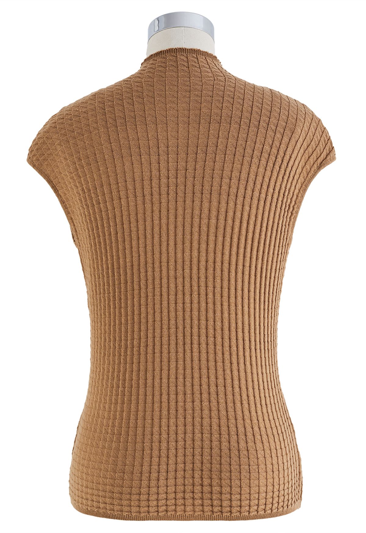 Mock Neck Textured Sleeveless Knit Top in Caramel