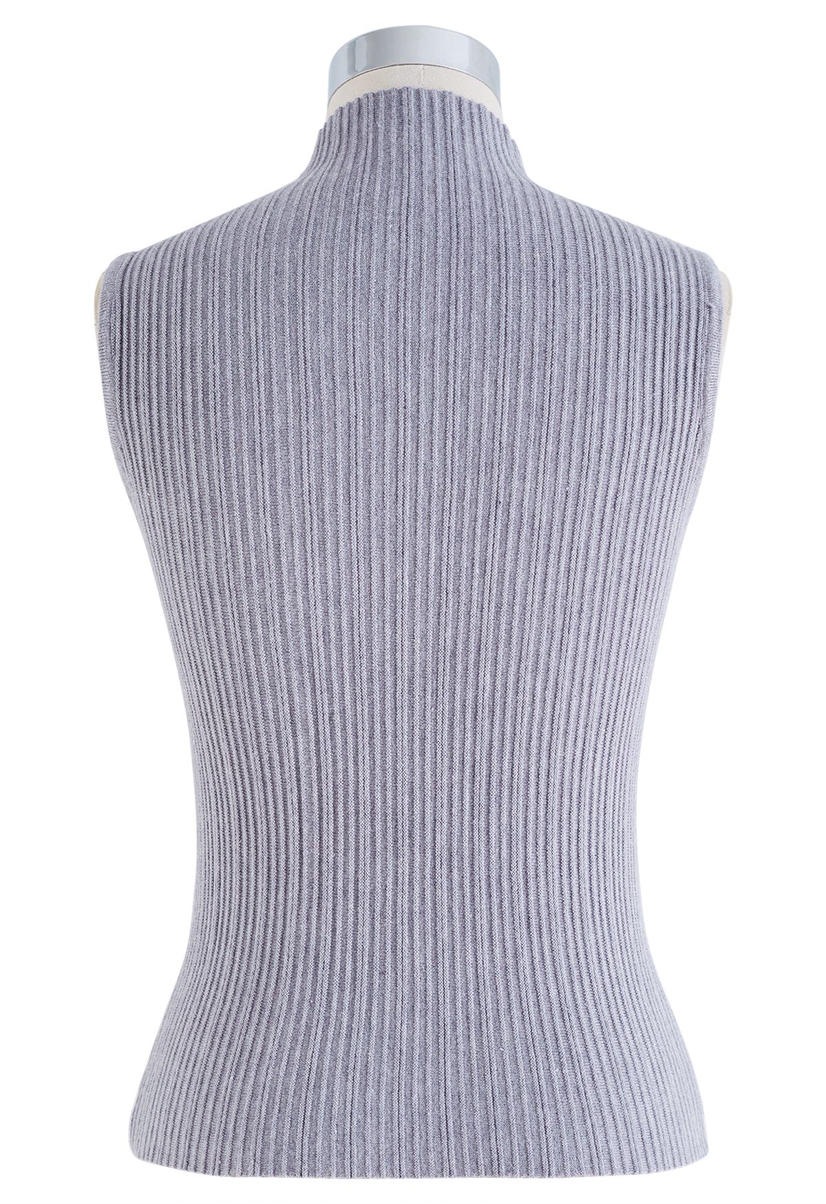 Mock Neck Sleeveless Textured Knit Top in Smoke