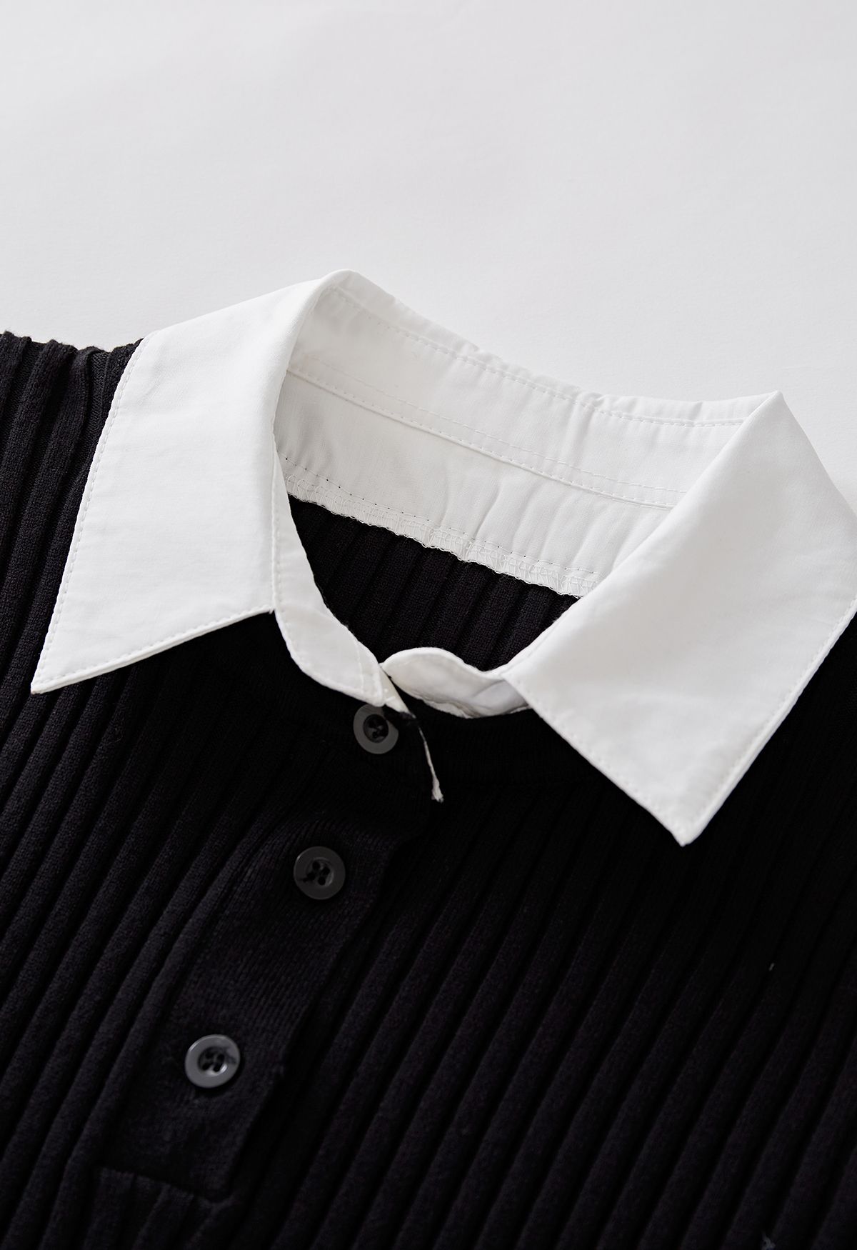 Asymmetric Ribbed Knit Spliced Shirt in Black