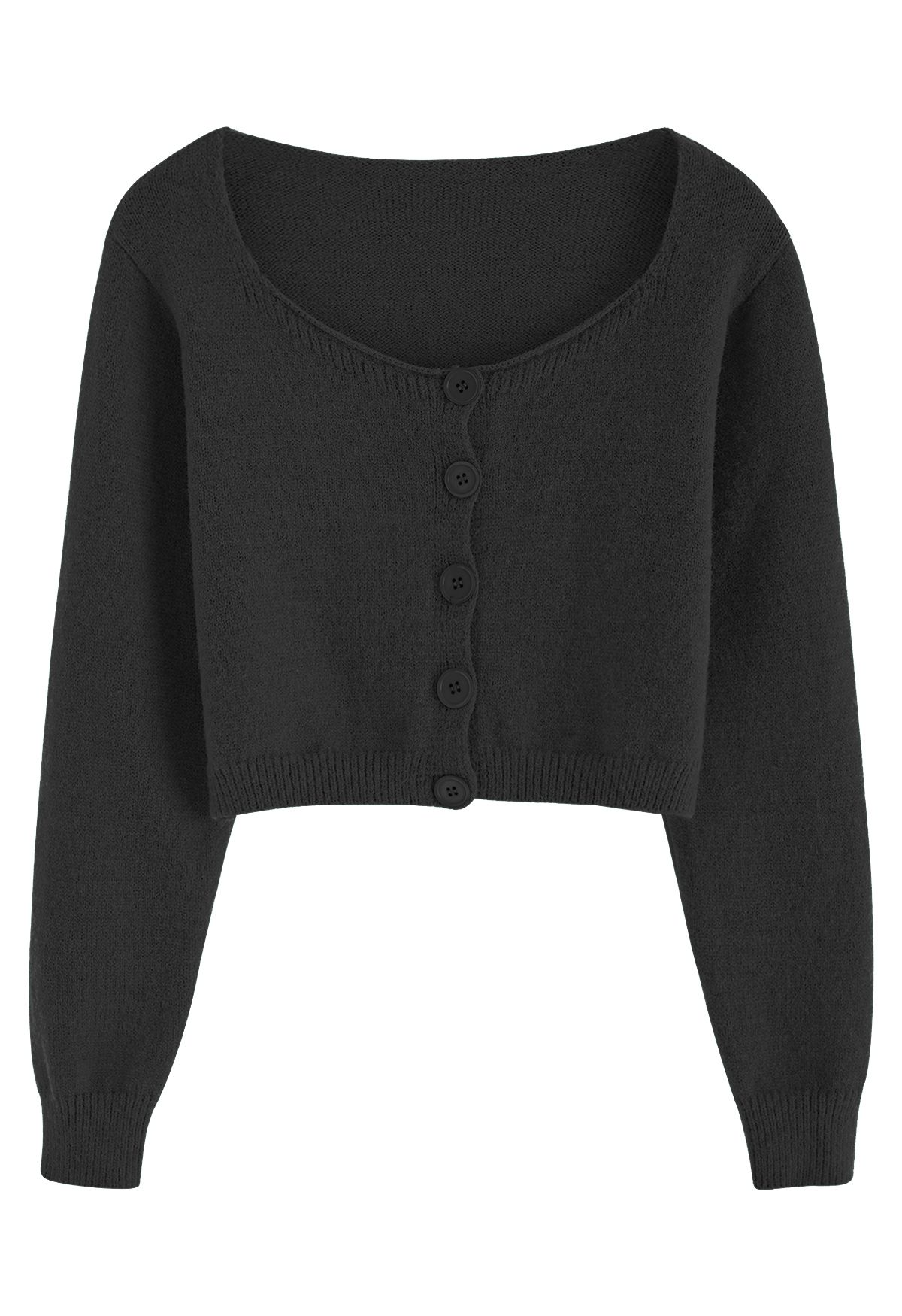 Buttoned Front Rib Crop Cardigan in Black