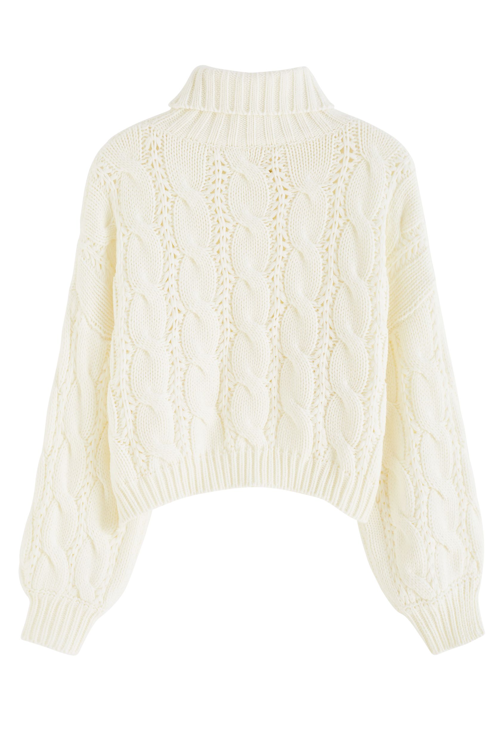 Turtleneck Braid Knit Crop Sweater in Cream