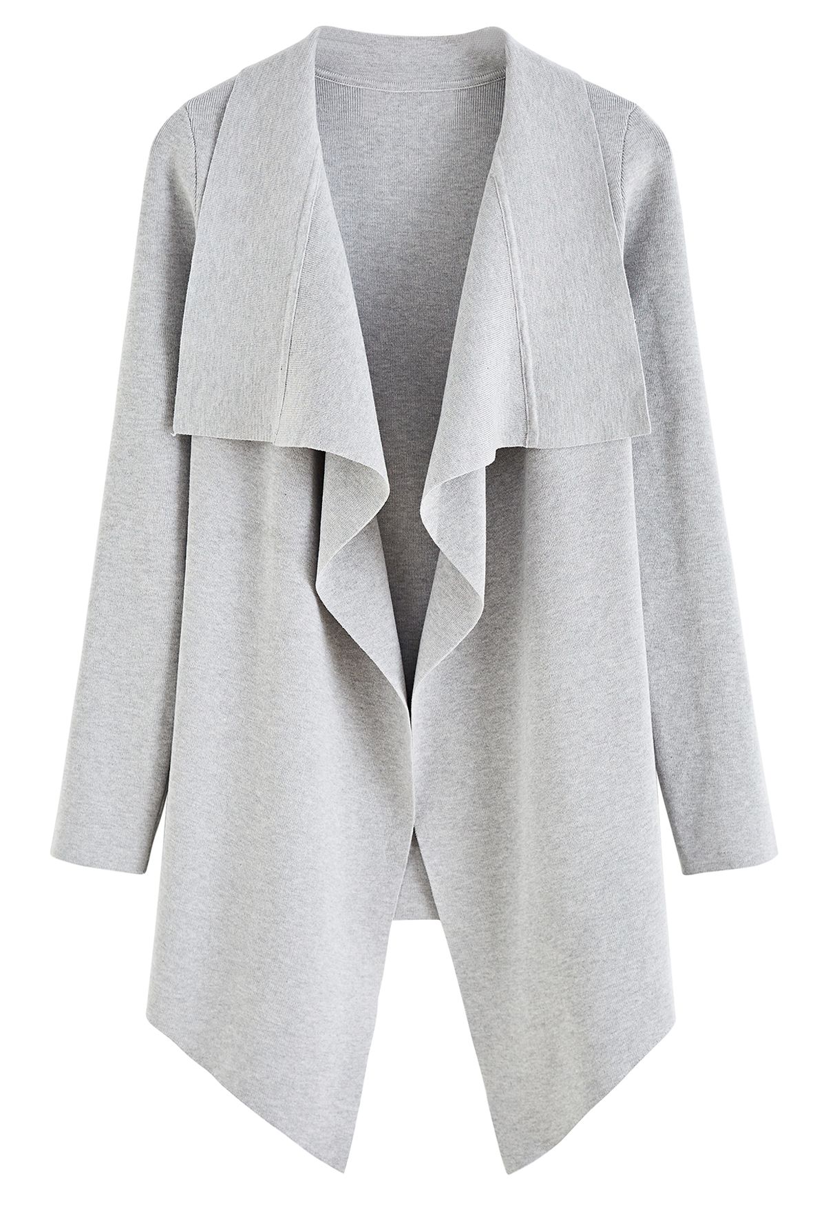 Wide Lapel Tie Waist Knit Cardigan in Grey