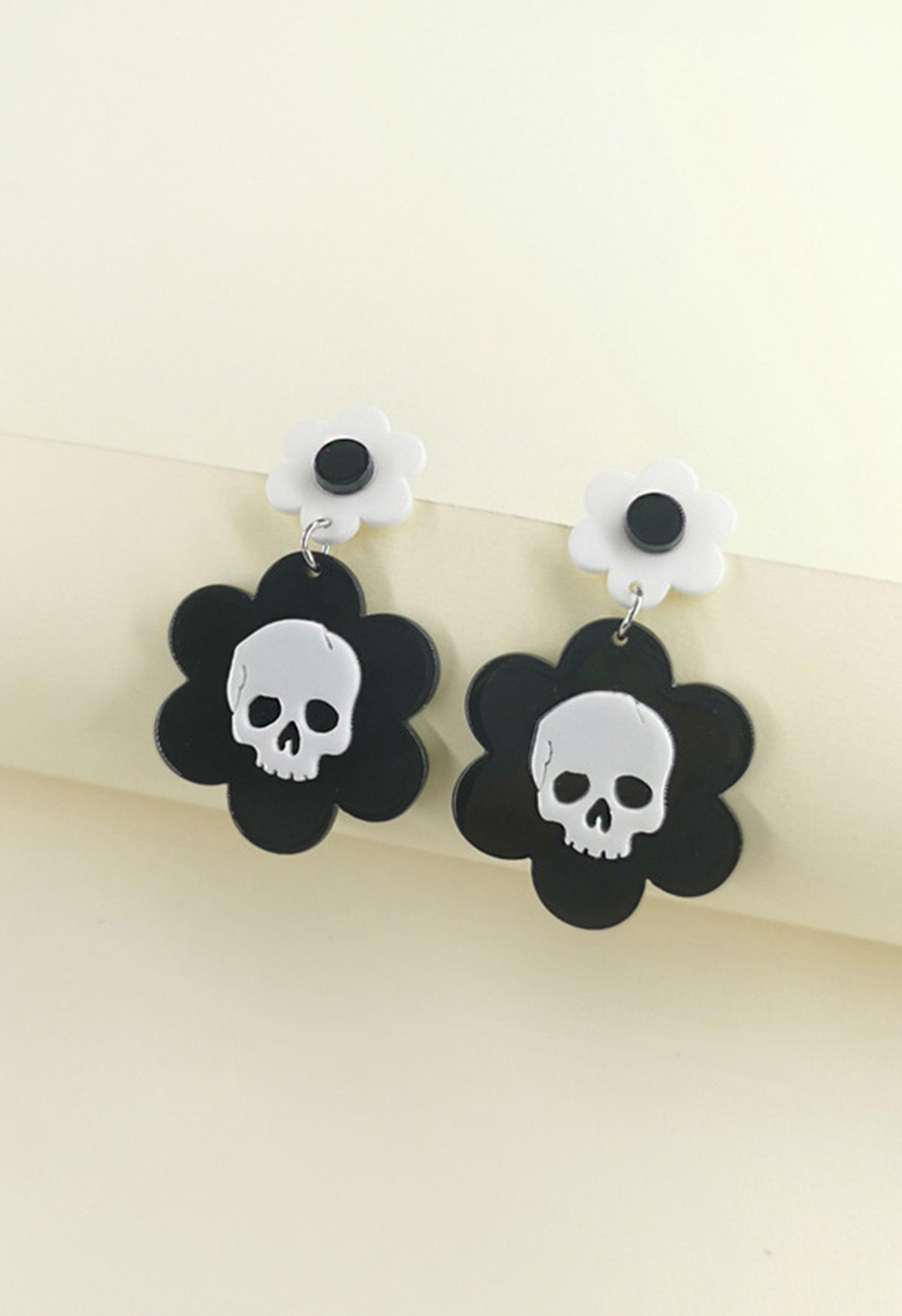 Black and White Skeleton Floral Earrings