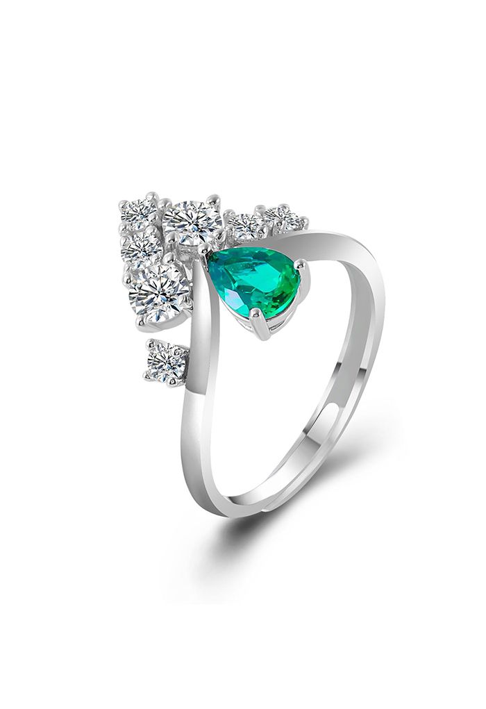 Pear Emerald Gem Diamond Ring