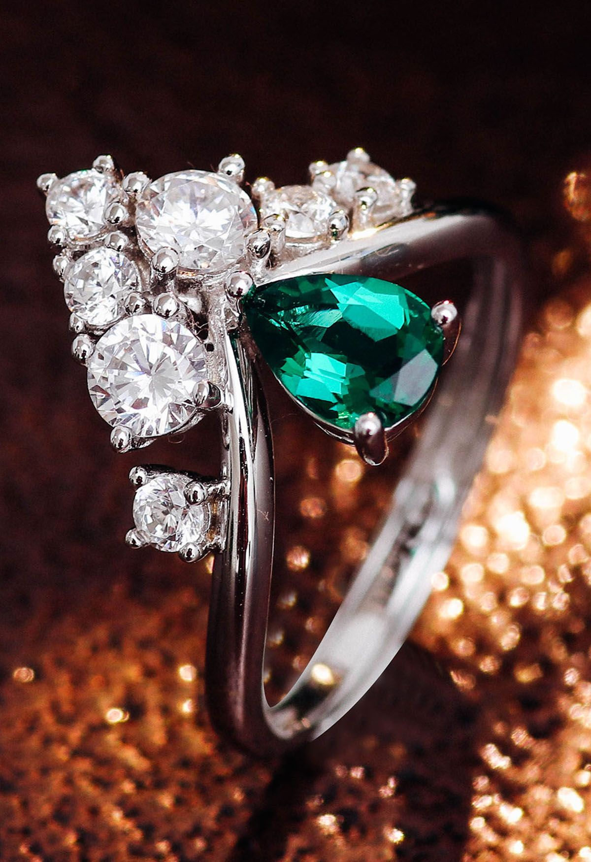 Pear Emerald Gem Diamond Ring