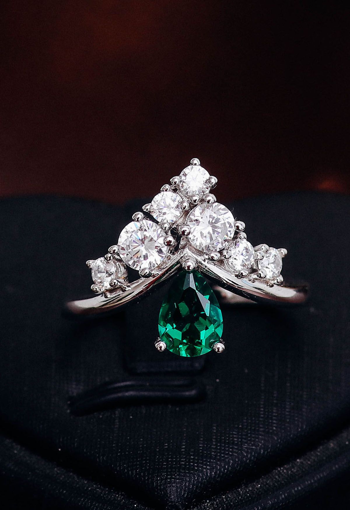 Pear Emerald Gem Diamond Ring