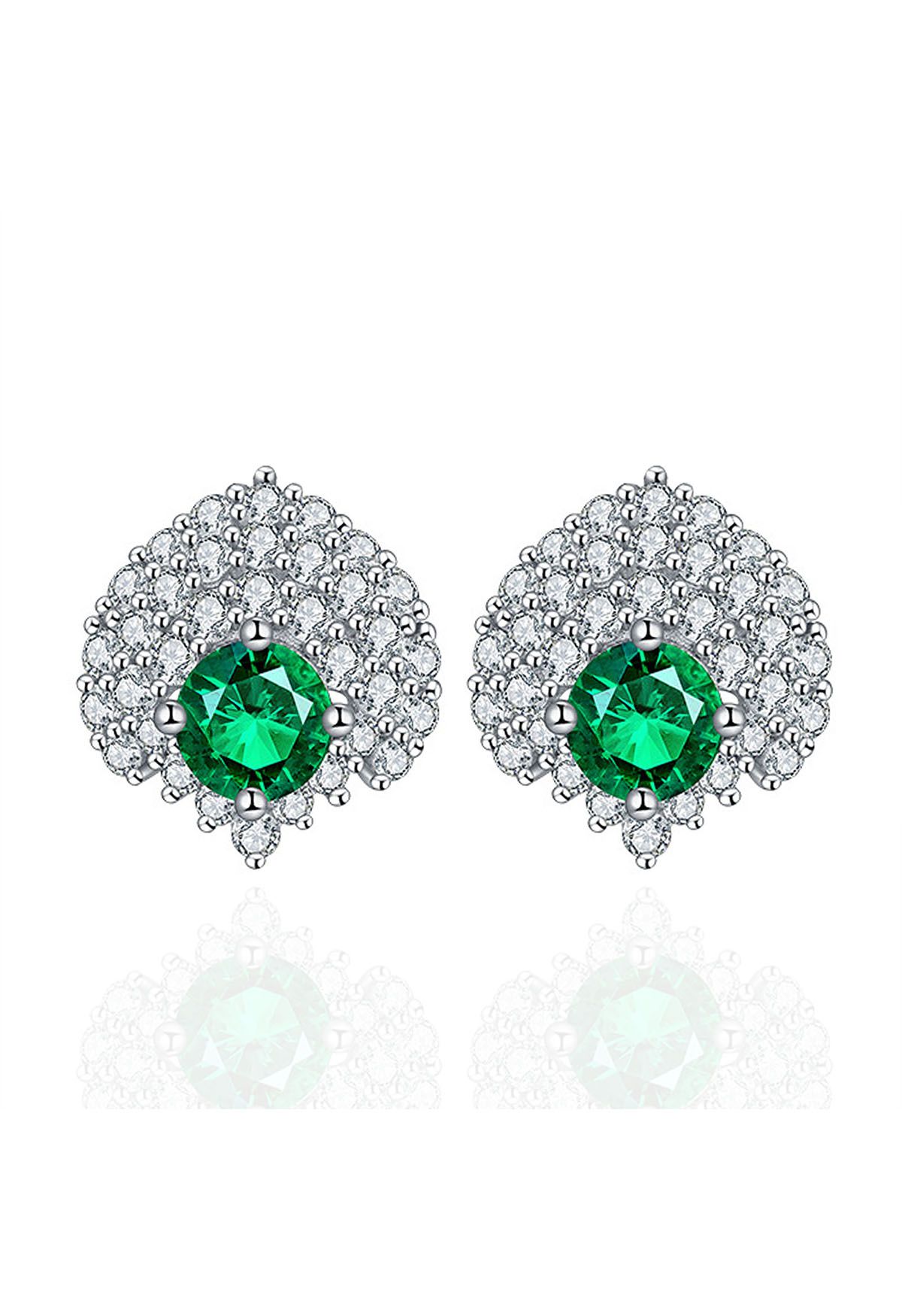 Emerald Gem Diamond Decor Stud Earrings