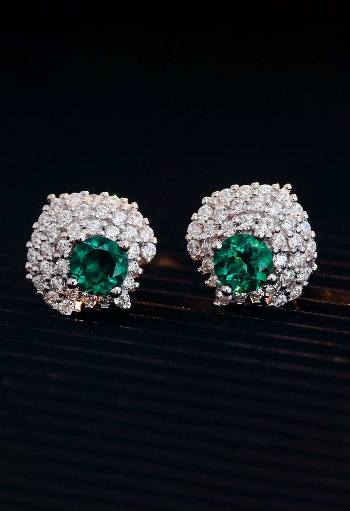 Emerald Gem Diamond Decor Stud Earrings